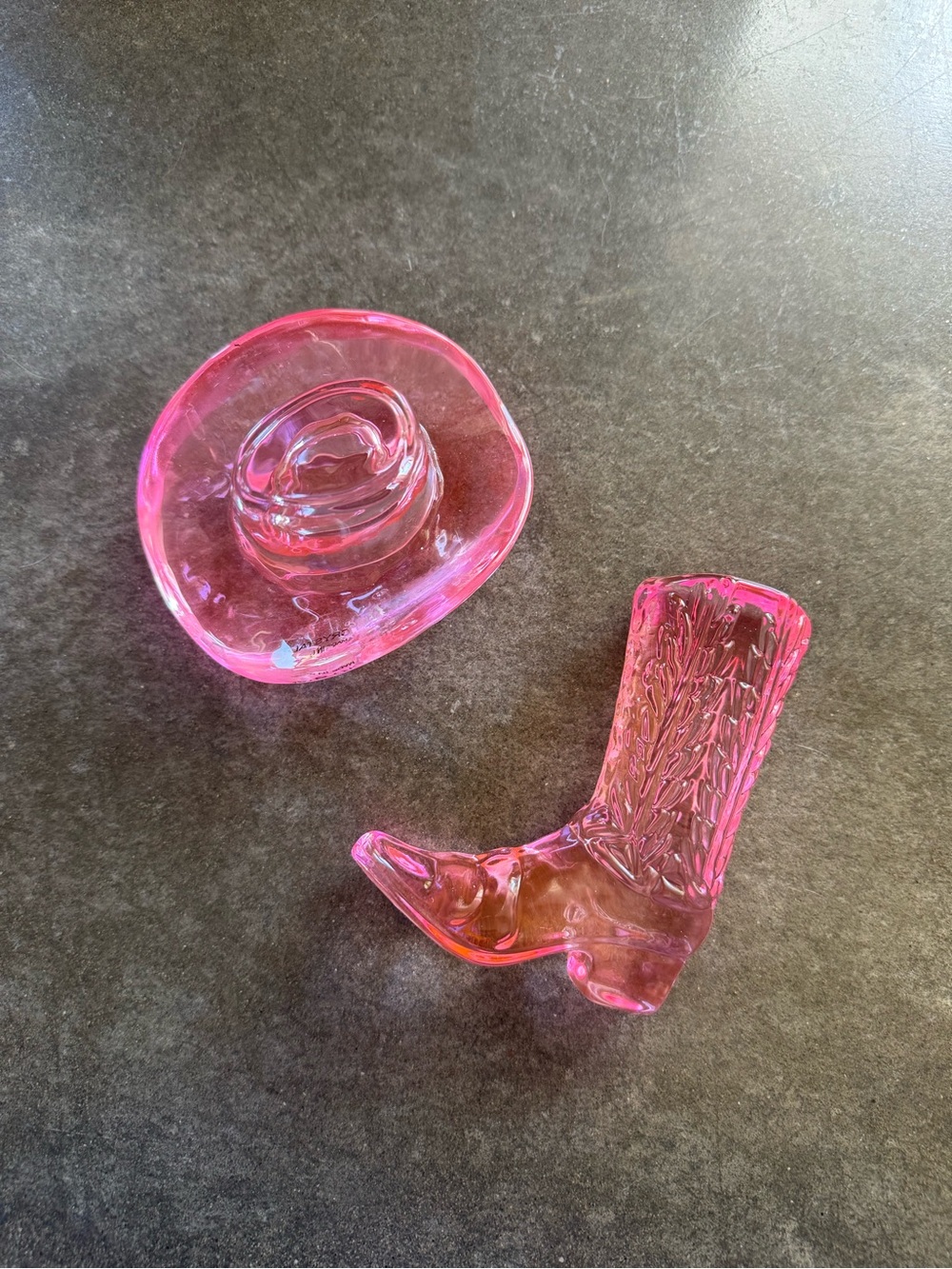 2pc Pink Crystal Cowboy Boot and Hat Figurines